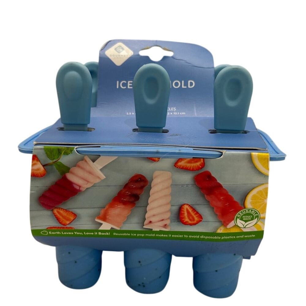 GOURMET Blue Spiral Ice Pop Molds Drip Free Sticks Makes 6 Popsicles